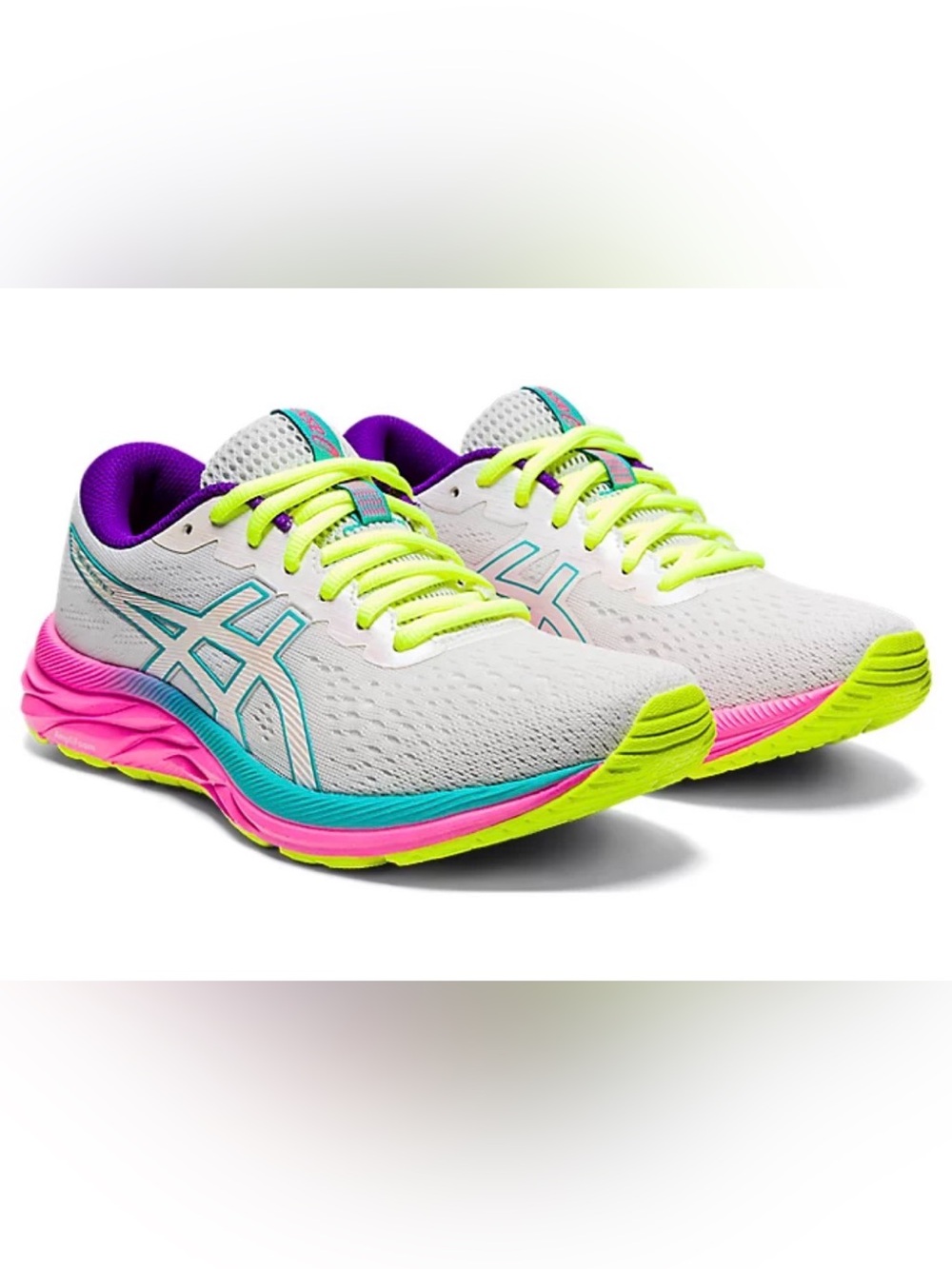 Oasis Women's Athletic Sneakers in White, Neon Yellow, Pink & Teal